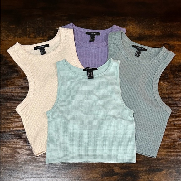 Forever 21 Tops - EUC Forever 21 Set Bundle of Four 4 Waffle Knit Racer Back Tank Tops Size Small